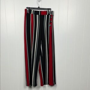 “C” EST. 1946 Womens Stripe Pant XS  Stretch Waist Wide Leg Decorative Buttons